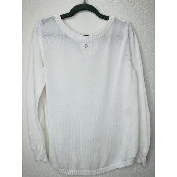 Billabong White Boat Neck High Low Shark Knit Pattern Sweater M - Picture 10 of 16